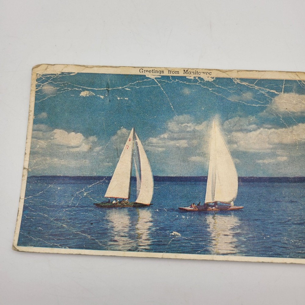 Vintage Greetings from Manitowoc Wisconsin Sailboat Postcard C Ray Almon